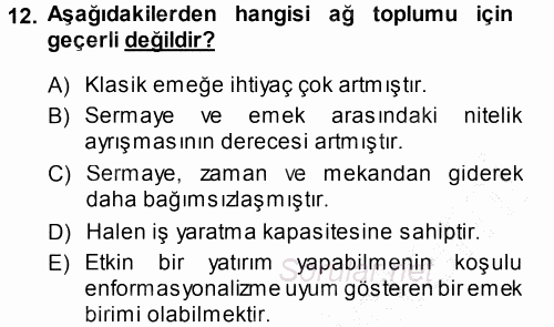 Çalışma Sosyolojisi 2013 - 2014 Ara Sınavı 12.Soru