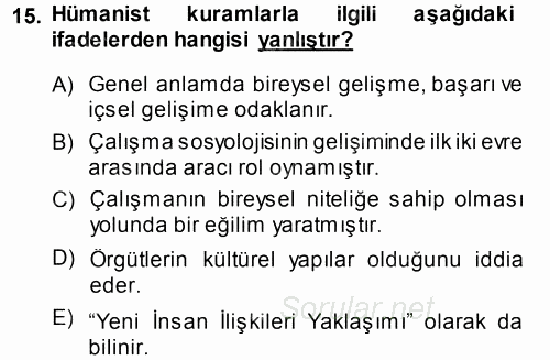 Çalışma Sosyolojisi 2013 - 2014 Ara Sınavı 15.Soru