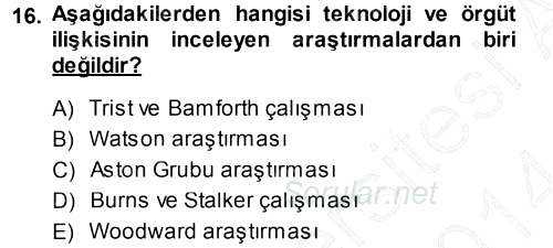 Çalışma Sosyolojisi 2013 - 2014 Ara Sınavı 16.Soru