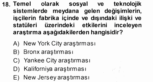 Çalışma Sosyolojisi 2013 - 2014 Ara Sınavı 18.Soru