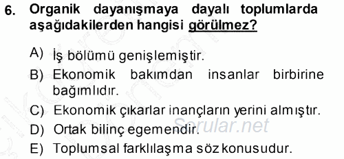 Çalışma Sosyolojisi 2013 - 2014 Ara Sınavı 6.Soru