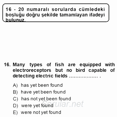 Bağlamsal Dilbilgisi 4 2013 - 2014 Dönem Sonu Sınavı 16.Soru