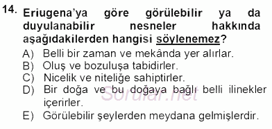 Ortaçağ Felsefesi 1 2012 - 2013 Ara Sınavı 14.Soru