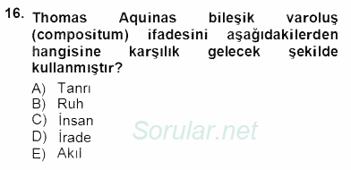 Ortaçağ Felsefesi 1 2012 - 2013 Ara Sınavı 16.Soru