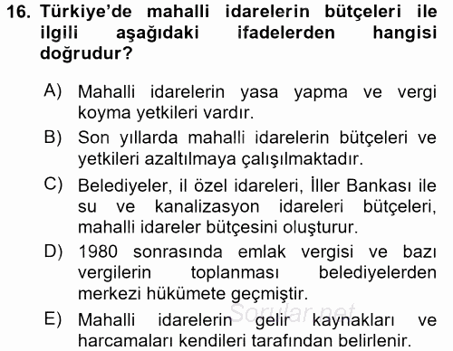 Türkiye Ekonomisi 2015 - 2016 Ara Sınavı 16.Soru