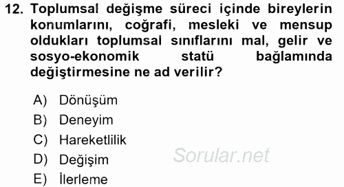 Turistik Alanlarda Mekan Tasarımı 2017 - 2018 Ara Sınavı 12.Soru