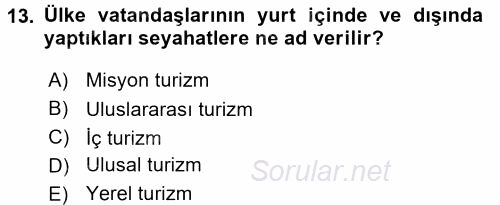 Turistik Alanlarda Mekan Tasarımı 2017 - 2018 Ara Sınavı 13.Soru