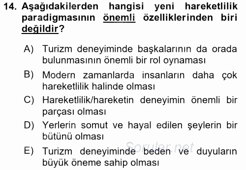 Turistik Alanlarda Mekan Tasarımı 2017 - 2018 Ara Sınavı 14.Soru