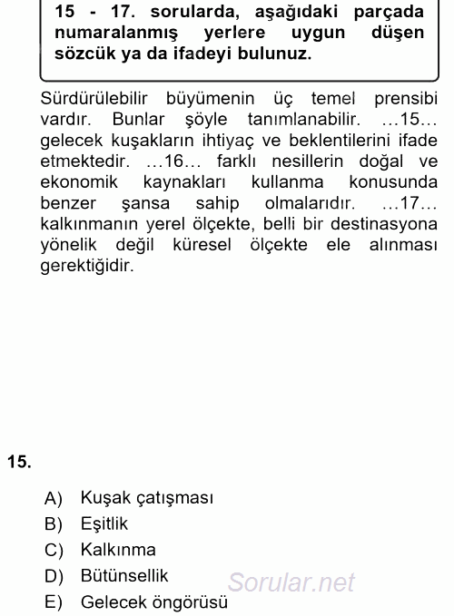 Turistik Alanlarda Mekan Tasarımı 2017 - 2018 Ara Sınavı 15.Soru