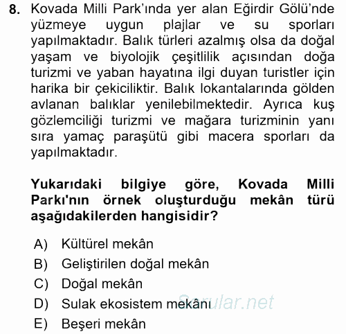 Turistik Alanlarda Mekan Tasarımı 2017 - 2018 Ara Sınavı 8.Soru