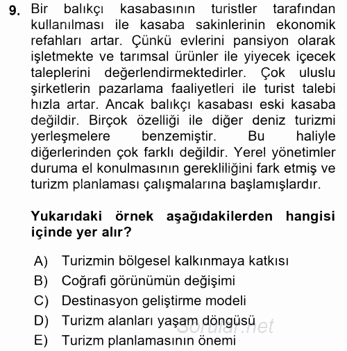 Turistik Alanlarda Mekan Tasarımı 2017 - 2018 Ara Sınavı 9.Soru