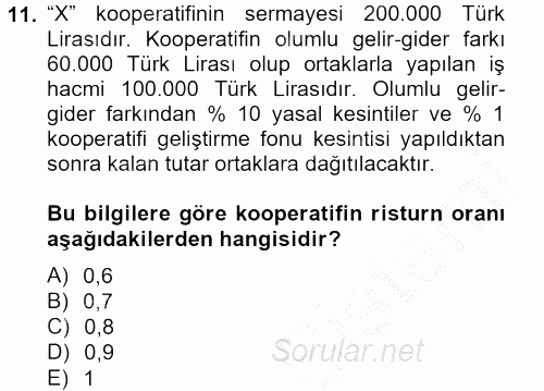 Şirketler Muhasebesi 2012 - 2013 Dönem Sonu Sınavı 11.Soru