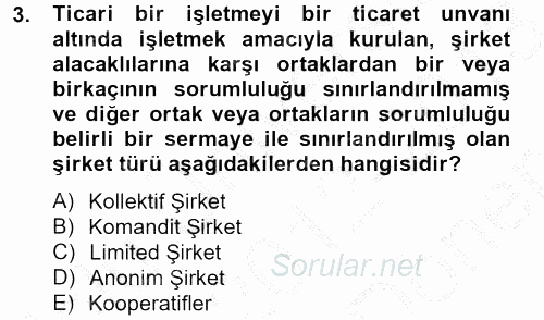 Şirketler Muhasebesi 2012 - 2013 Dönem Sonu Sınavı 3.Soru