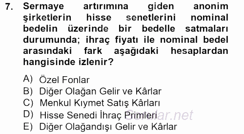 Şirketler Muhasebesi 2012 - 2013 Dönem Sonu Sınavı 7.Soru