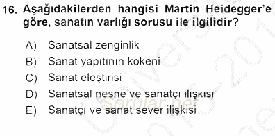 Estetik ve Sanat Felsefesi 2015 - 2016 Dönem Sonu Sınavı 16.Soru