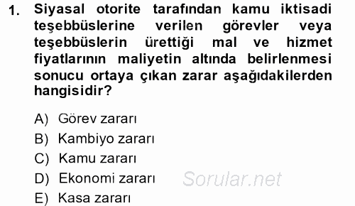 Maliye Politikası 2 2014 - 2015 Ara Sınavı 1.Soru