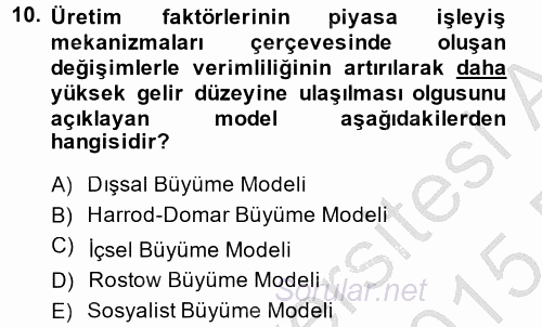 Maliye Politikası 2 2014 - 2015 Ara Sınavı 10.Soru