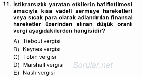 Maliye Politikası 2 2014 - 2015 Ara Sınavı 11.Soru