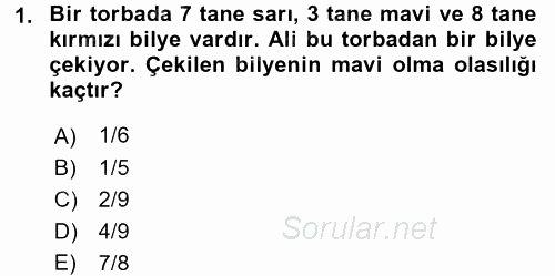 Coğrafi Bilgi Sistemleri İçin Temel Matematik 2017 - 2018 Dönem Sonu Sınavı 1.Soru