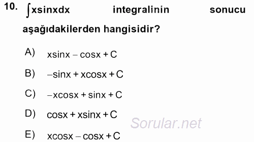 Coğrafi Bilgi Sistemleri İçin Temel Matematik 2017 - 2018 Dönem Sonu Sınavı 10.Soru