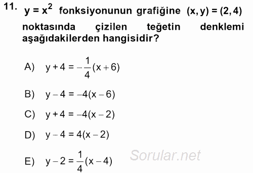 Coğrafi Bilgi Sistemleri İçin Temel Matematik 2017 - 2018 Dönem Sonu Sınavı 11.Soru