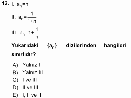 Coğrafi Bilgi Sistemleri İçin Temel Matematik 2017 - 2018 Dönem Sonu Sınavı 12.Soru