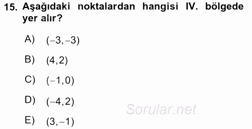 Coğrafi Bilgi Sistemleri İçin Temel Matematik 2017 - 2018 Dönem Sonu Sınavı 15.Soru