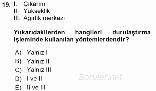 Coğrafi Bilgi Sistemleri İçin Temel Matematik 2017 - 2018 Dönem Sonu Sınavı 19.Soru