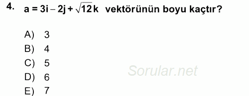 Coğrafi Bilgi Sistemleri İçin Temel Matematik 2017 - 2018 Dönem Sonu Sınavı 4.Soru