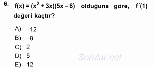 Coğrafi Bilgi Sistemleri İçin Temel Matematik 2017 - 2018 Dönem Sonu Sınavı 6.Soru