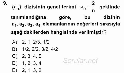 Coğrafi Bilgi Sistemleri İçin Temel Matematik 2017 - 2018 Dönem Sonu Sınavı 9.Soru