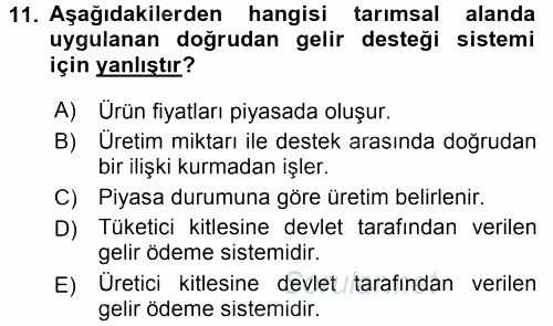Tarım Ekonomisi ve Tarımsal Politikalar 2015 - 2016 Dönem Sonu Sınavı 11.Soru