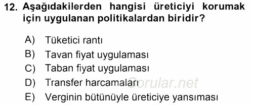 Tarım Ekonomisi ve Tarımsal Politikalar 2015 - 2016 Dönem Sonu Sınavı 12.Soru