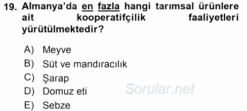 Tarım Ekonomisi ve Tarımsal Politikalar 2015 - 2016 Dönem Sonu Sınavı 19.Soru