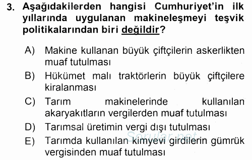 Tarım Ekonomisi ve Tarımsal Politikalar 2015 - 2016 Dönem Sonu Sınavı 3.Soru
