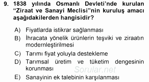 Tarım Ekonomisi ve Tarımsal Politikalar 2015 - 2016 Dönem Sonu Sınavı 9.Soru