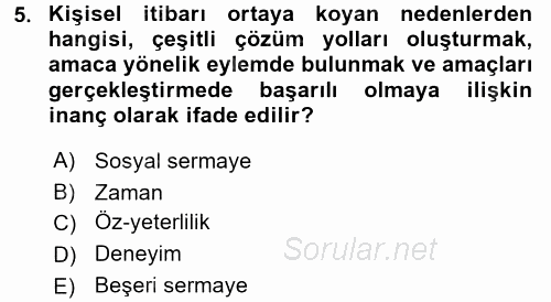 Profesyonel Yaşamda İmaj ve İtibar Yönetimi 2017 - 2018 Dönem Sonu Sınavı 5.Soru