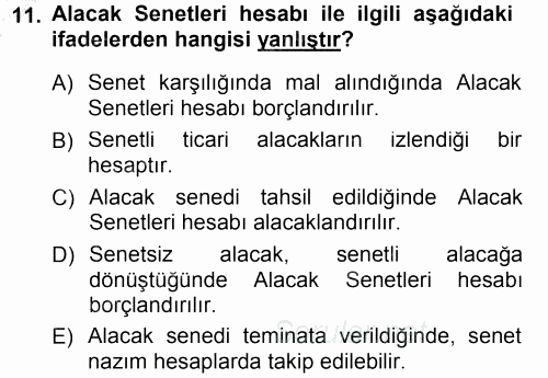 Genel Muhasebe 1 2012 - 2013 Dönem Sonu Sınavı 11.Soru