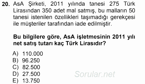 Genel Muhasebe 1 2012 - 2013 Dönem Sonu Sınavı 20.Soru