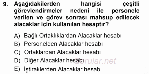 Genel Muhasebe 1 2012 - 2013 Dönem Sonu Sınavı 9.Soru