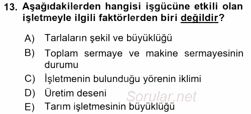 Tarım Ekonomisi 2015 - 2016 Ara Sınavı 13.Soru