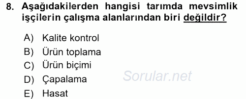 Tarım Ekonomisi 2015 - 2016 Ara Sınavı 8.Soru