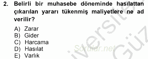 Maliyet Muhasebesi 2012 - 2013 Ara Sınavı 2.Soru