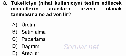 Depolama Ve Envanter Yönetimi 2017 - 2018 Dönem Sonu Sınavı 8.Soru