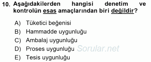 Gıda Bilimi ve Teknolojisi 2016 - 2017 Ara Sınavı 10.Soru