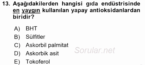 Gıda Bilimi ve Teknolojisi 2016 - 2017 Ara Sınavı 13.Soru