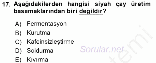 Gıda Bilimi ve Teknolojisi 2016 - 2017 Ara Sınavı 17.Soru