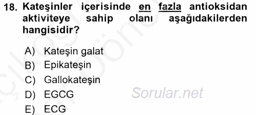 Gıda Bilimi ve Teknolojisi 2016 - 2017 Ara Sınavı 18.Soru