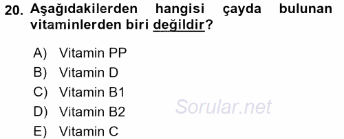 Gıda Bilimi ve Teknolojisi 2016 - 2017 Ara Sınavı 20.Soru
