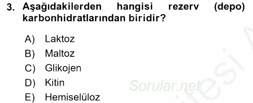 Gıda Bilimi ve Teknolojisi 2016 - 2017 Ara Sınavı 3.Soru